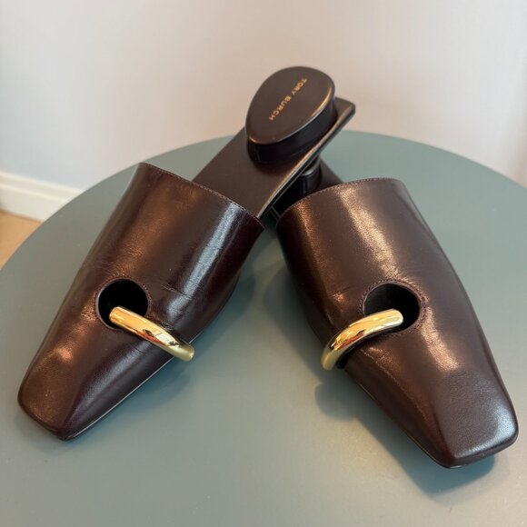 COPY - New! Tory Burch Pierced Mule, Plum / Gold, Size 10 - Picture 4 of 7